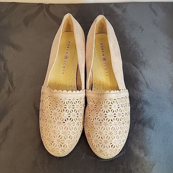 KAREN SCOTT ROUND TOE SLIP-ON RHINESTONES EMBELLISHMENT SUEDE WEDGE SHOE - Picture 3 of 15